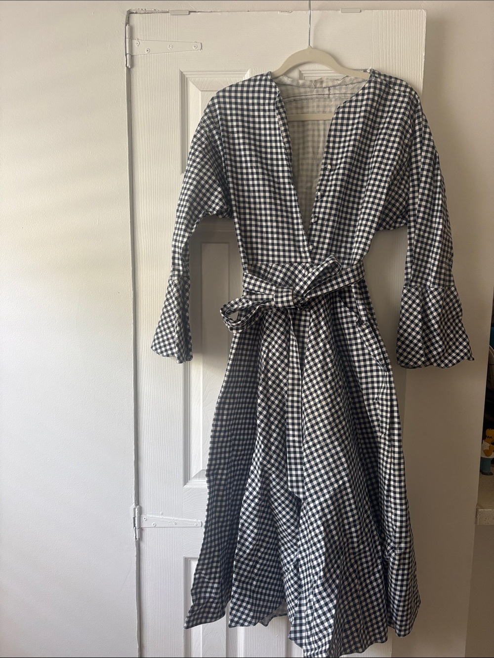 Batsheva Navy and White Gingham Midi Dress